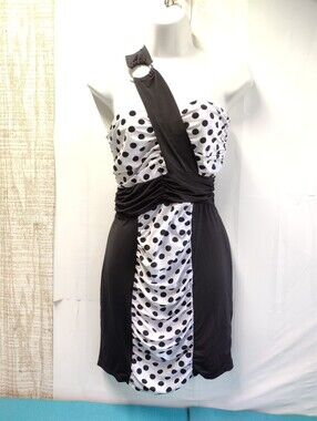 NEW One-Shoulder Polka Dot Mini Dress Bodycon - S